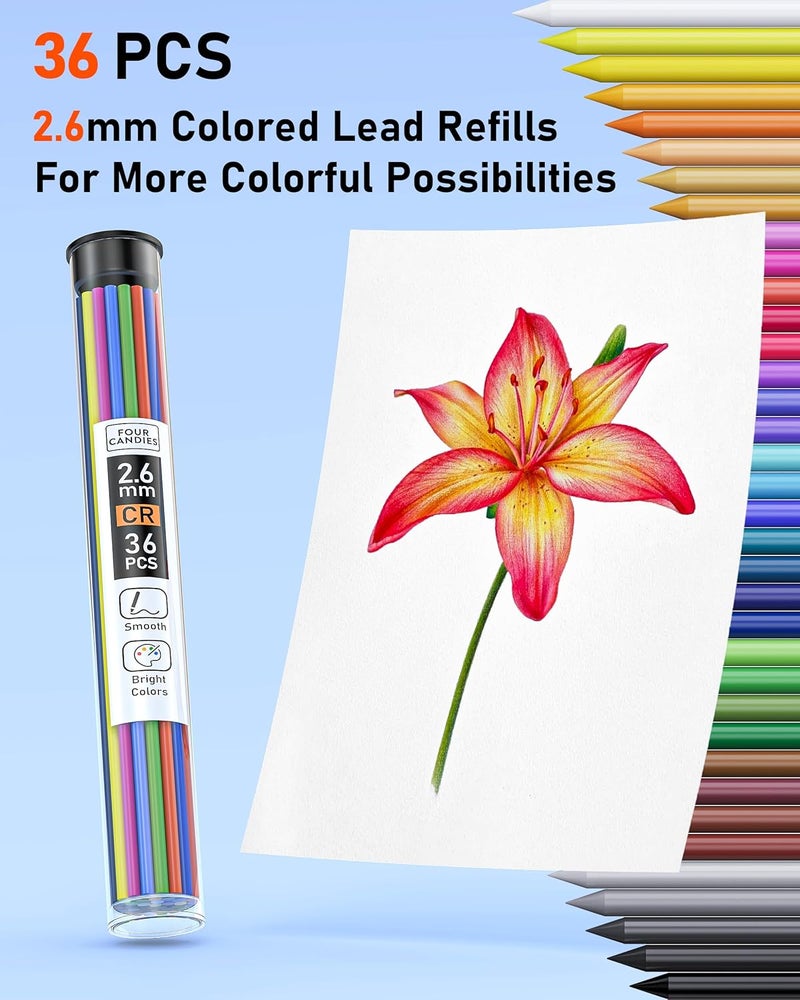 Four Candies 2.6MM Color Lead, Mechanical Colored Pencils Leads, 36 Color Pencils Refills, Assorted Colored Leads 72 PCS - Image 5